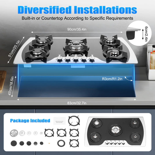 5 Burner Gas Stove Built-In Cooktop LPG NG Compatible