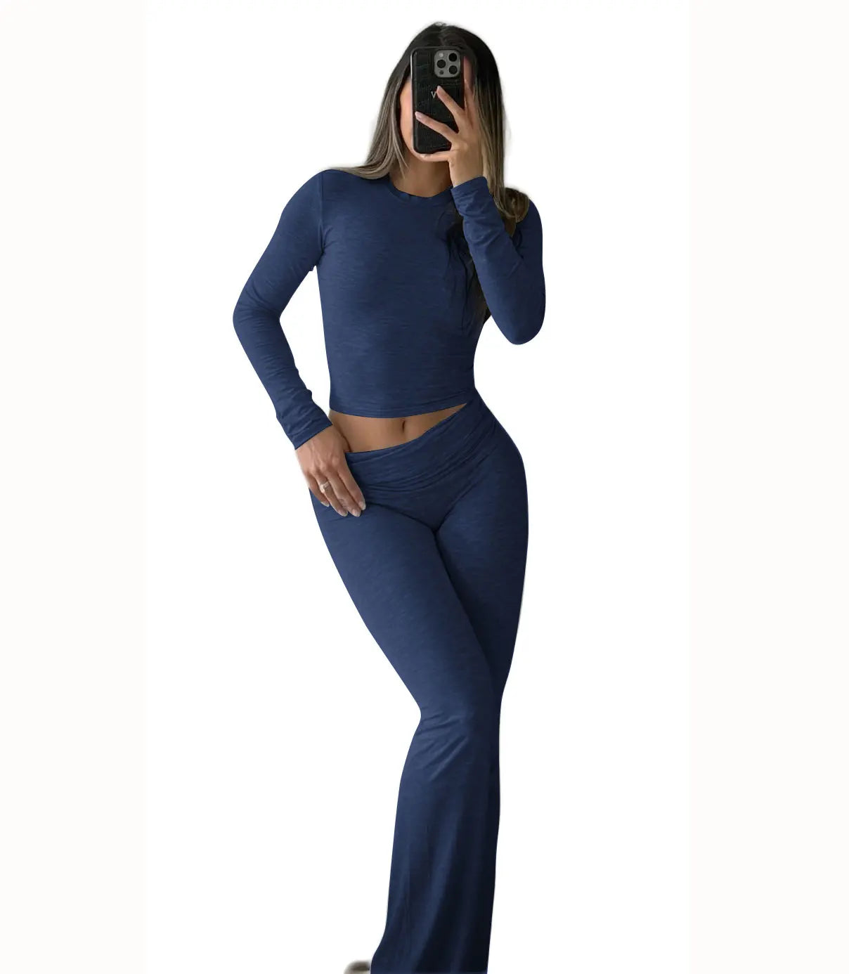 Women's Yoga Two Piece Set Long Sleeve Wide Leg