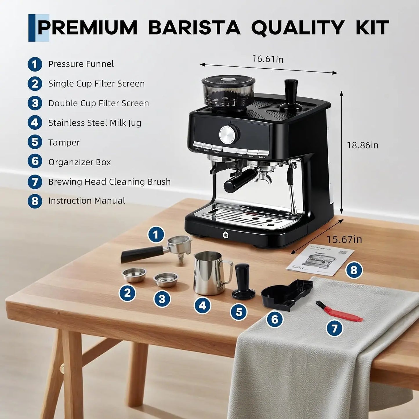 Espresso Machine With Grinder Semi Automatic Italian Pressure Extraction