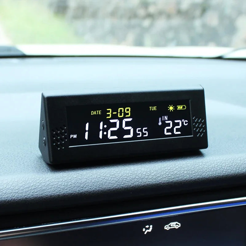 YLSER Front Windshield Solar Car Clock With Time Temperature