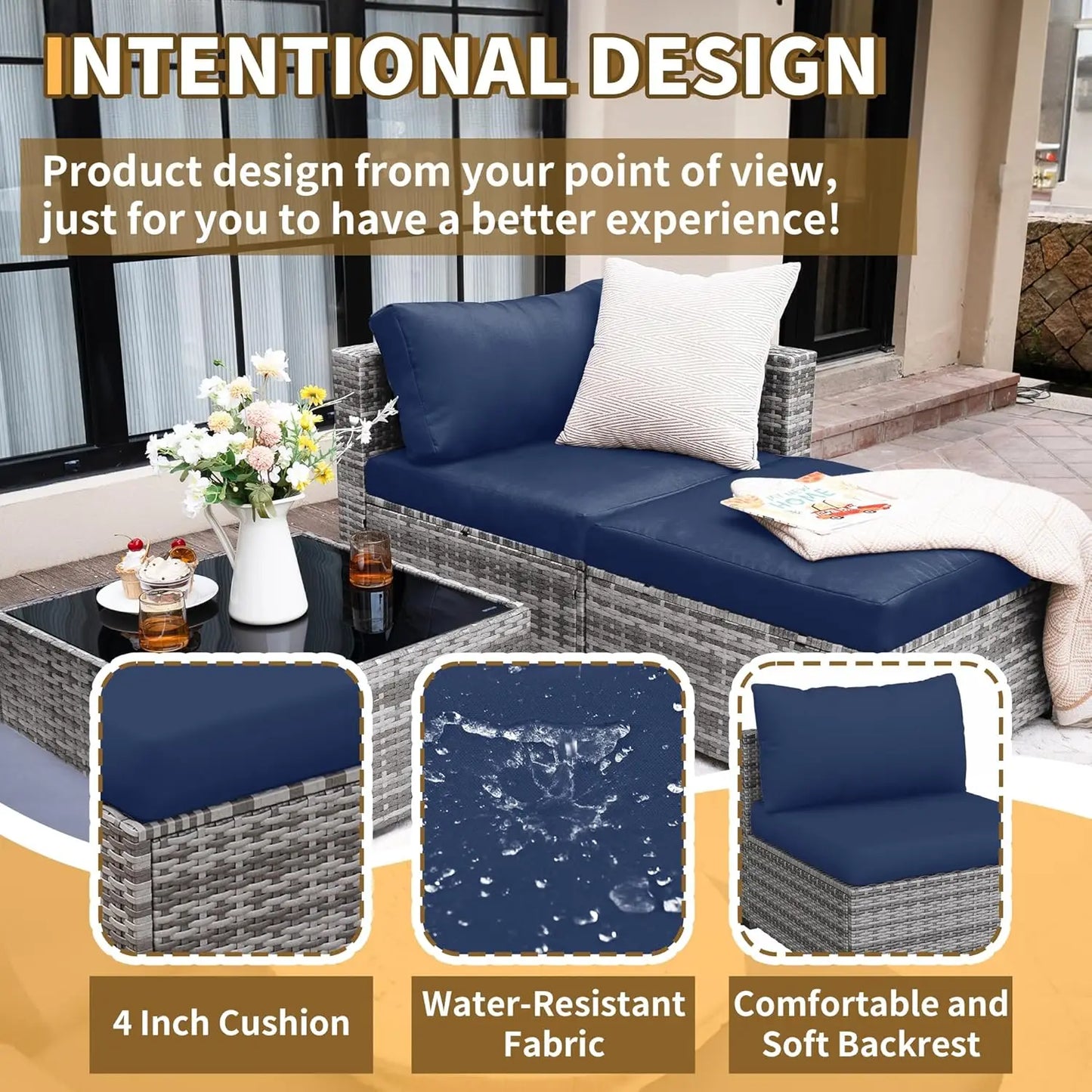 5 Piece Patio Furniture Set All-Weather Wicker Outdoor Sectional