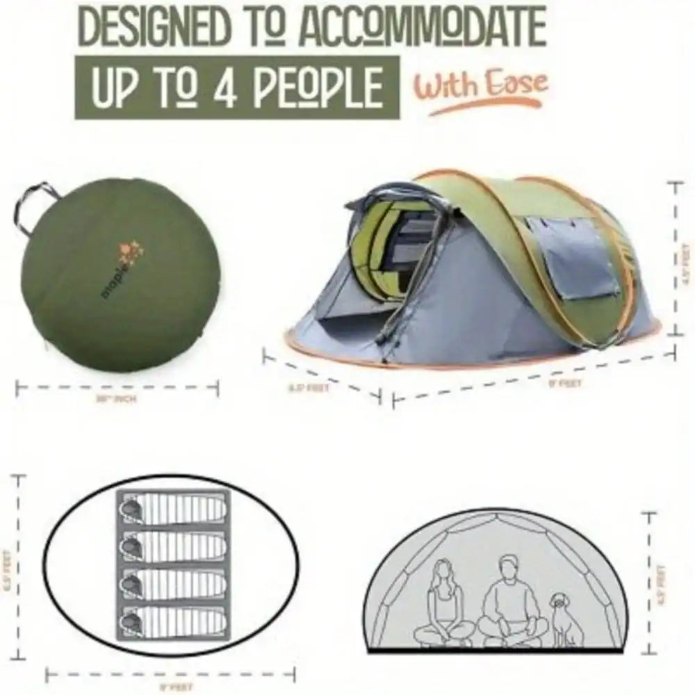 Pop Up Camping Tent With Doors UPF50 Waterproof Durable