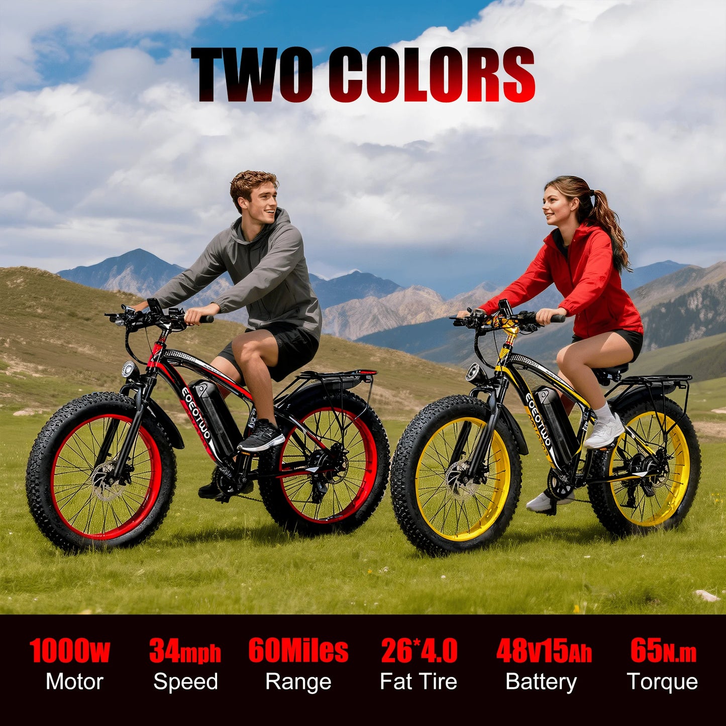 EOEOTWO 1500W Fat Tire Electric Bike With 48V Battery