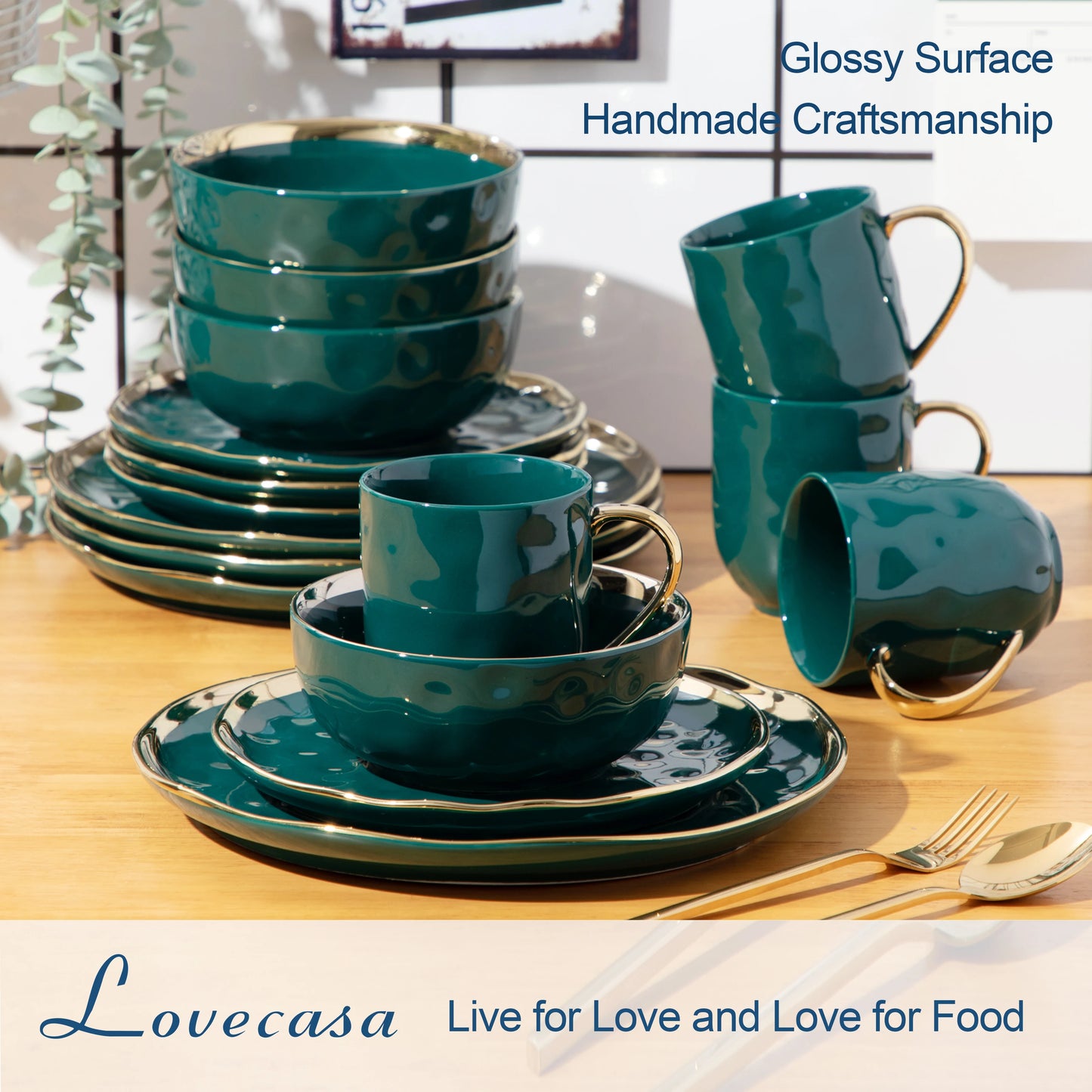 MALACASA Porcelain Dinnerware Set With Gold Trim Ceramic Tableware