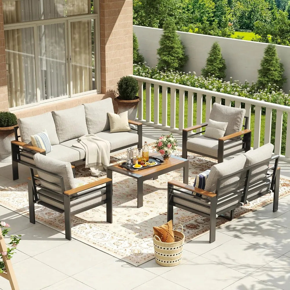 Aluminum Patio Furniture Set 7 Seats Outdoor Sectional with Cushions