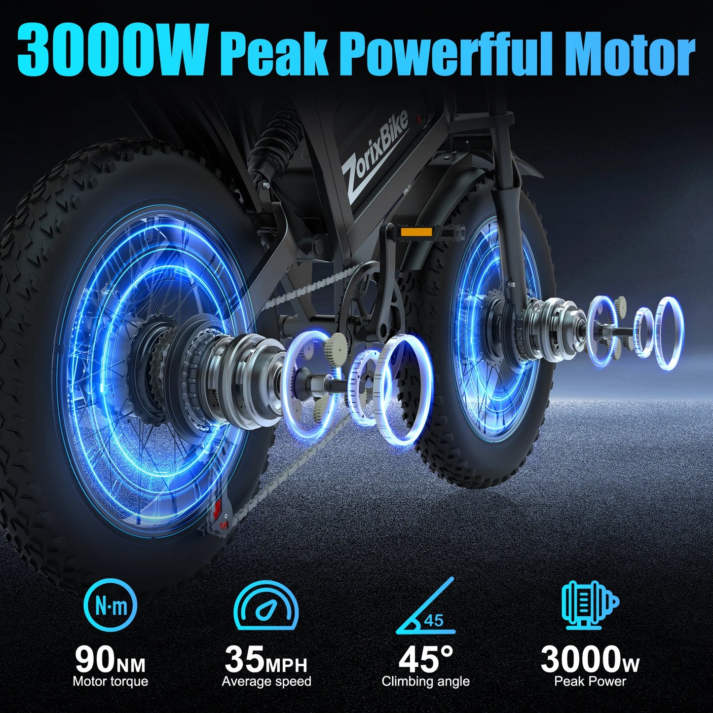 ZorixBike R8 Pro 3000W Ebike Up 60 Mile Maximum Range