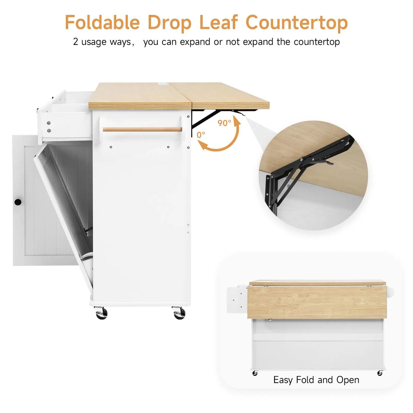 ONBRILL Mobile Kitchen Island With Power Outlet Drop Leaf And Towel Rack