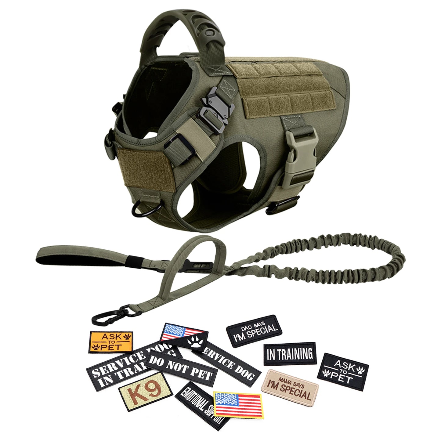 PETRAVELCN Military Dog Harness Vest With Leash Patches Set