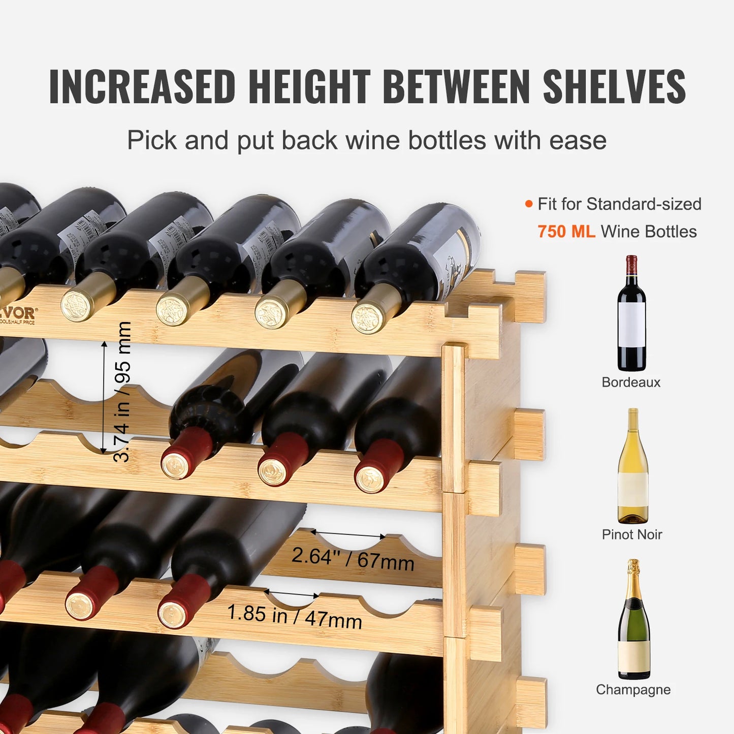 SucceBuy 8-Tier Stackable Bamboo Wine Rack Free Standing Display