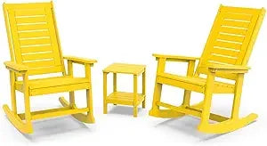 Outdoor Rocking Chair Set 3-Piece HDPE Plastic Porch Rockers