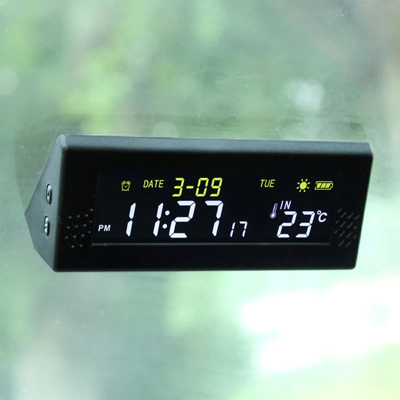 YLSER Front Windshield Solar Car Clock With Time Temperature