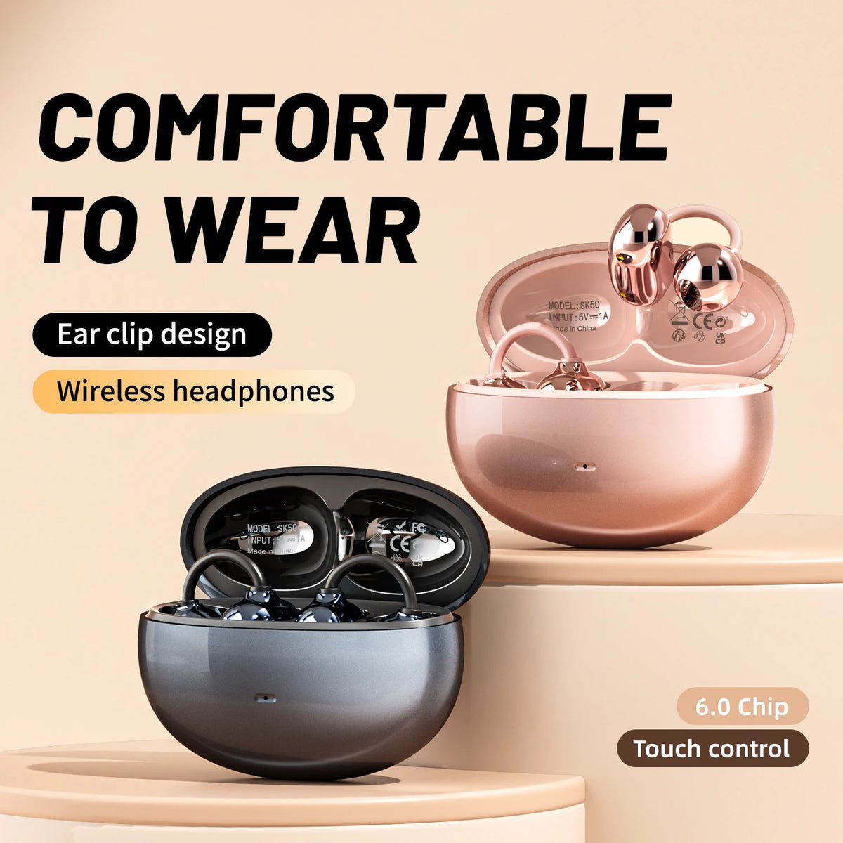 Insonixn Open Ear Clip Headphones Wireless Bluetooth With Mic