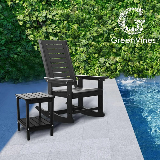 Outdoor Rocking Chair Set 3-Piece HDPE Plastic Porch Rockers