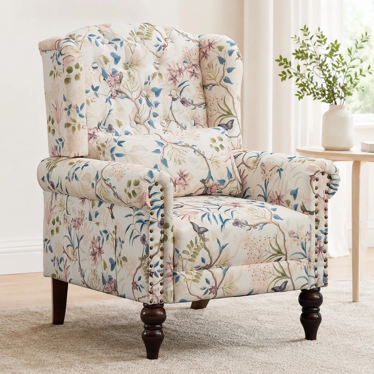 TCGBKAF Vintage Floral Wingback Armchair for Living Room