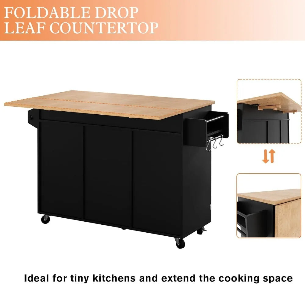 Mobile Kitchen Island On Wheels With Drop Leaf Countertop Barn Door