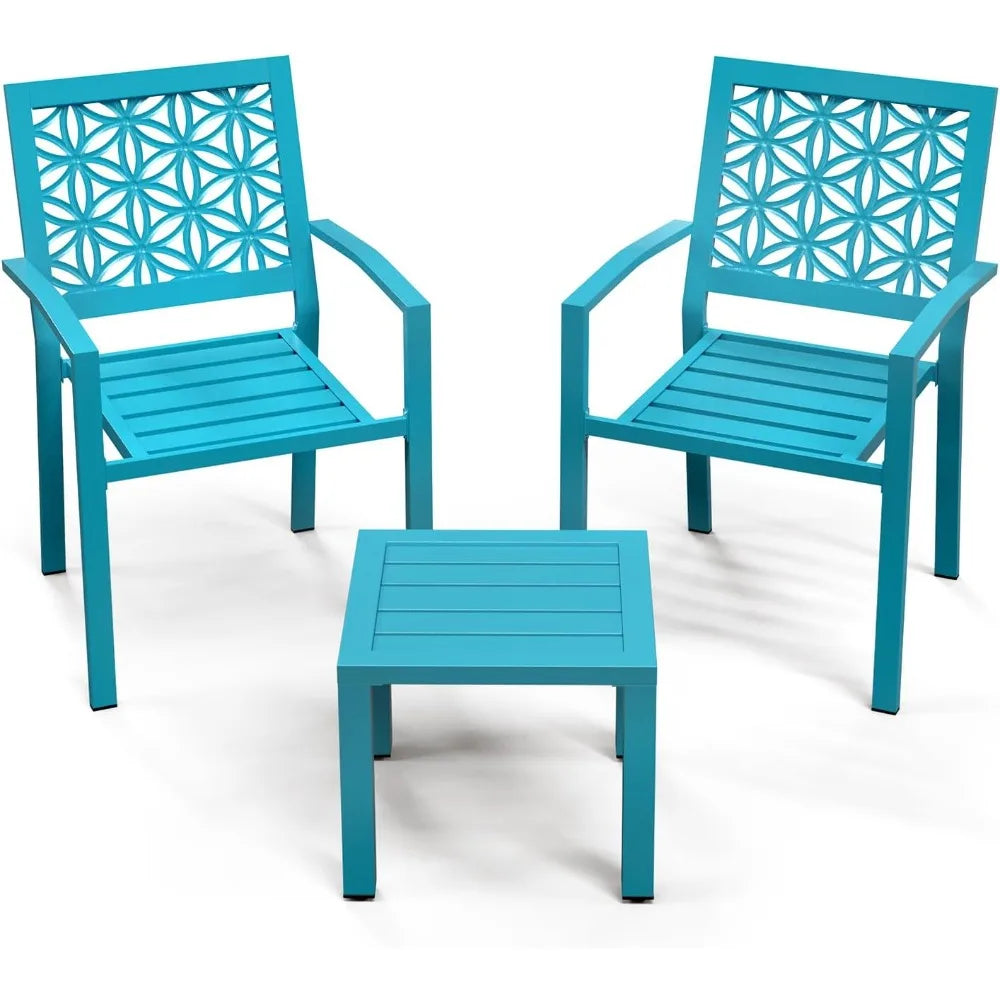 3 Piece Outdoor Bistro Set Stackable Metal Table And Chairs