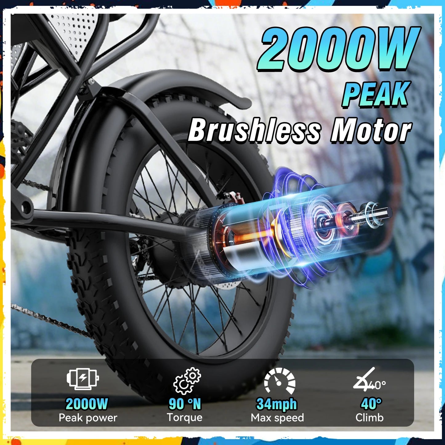 RIDSTAR Q30 2000W Electric Bike 48V 20Ah Fat Tire Cruiser