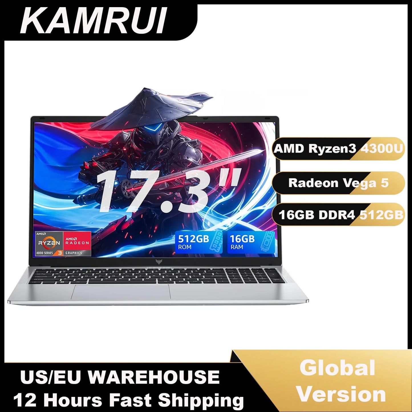 KAMRUI AX17PRO Laptop Ryzen 3 4300U 16GB RAM 512GB SSD