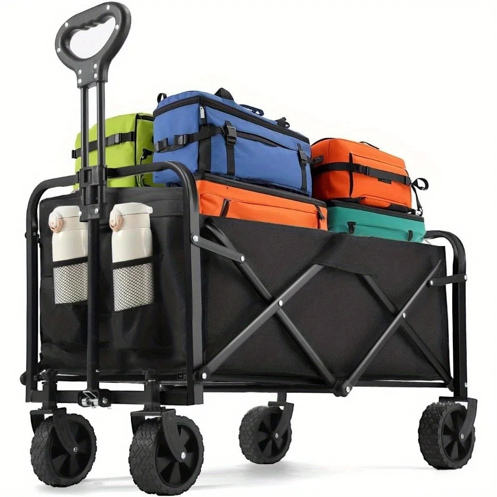 Heavy Duty Folding Wagon Cart All Terrain Wheels With Drink Holders