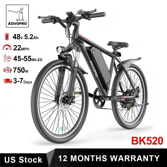 AOVOPRO BK520 Electric Bicycle With 750W Motor And 48V Battery