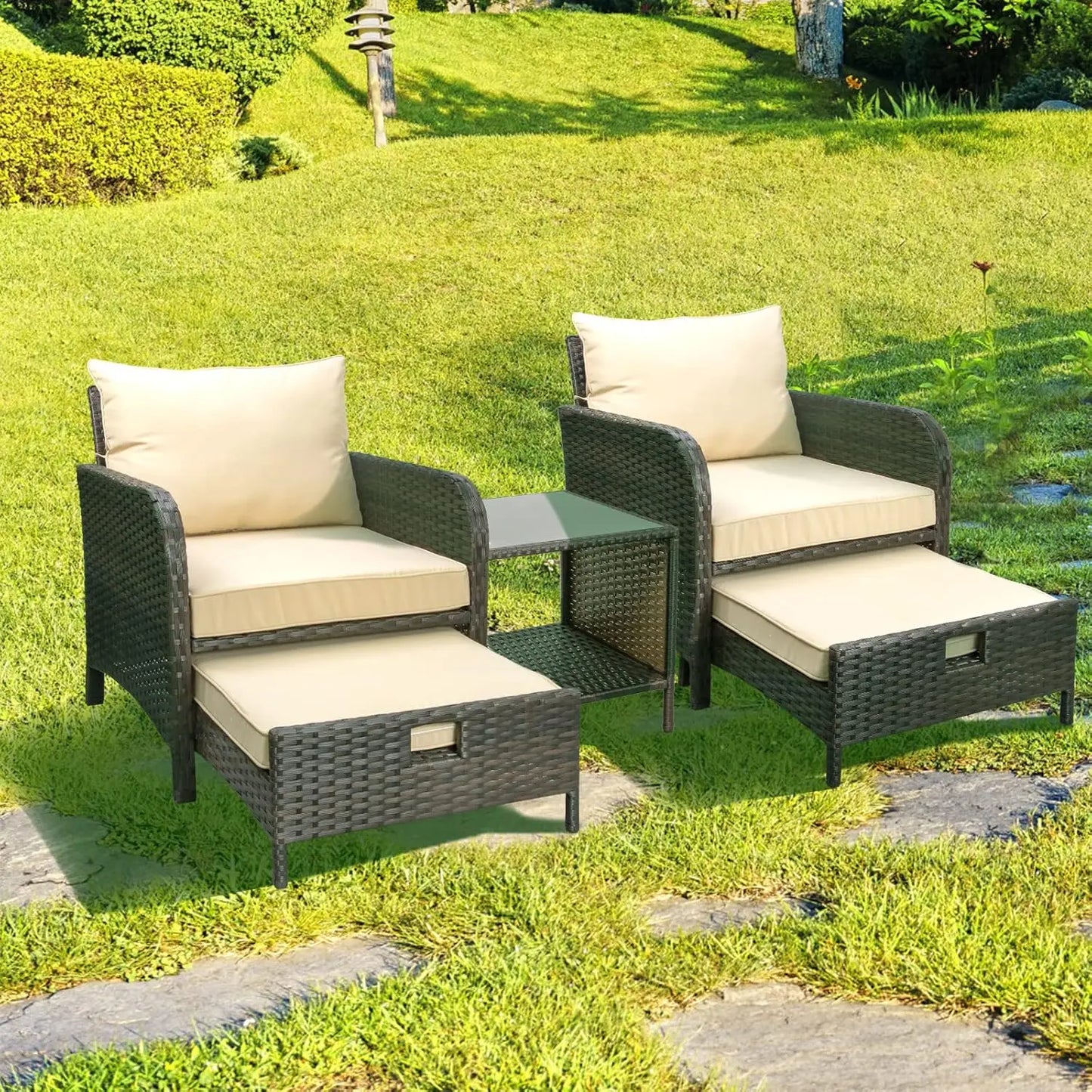 Rattan Wicker Balcony Furniture 5 Piece Outdoor Patio Set Cushions