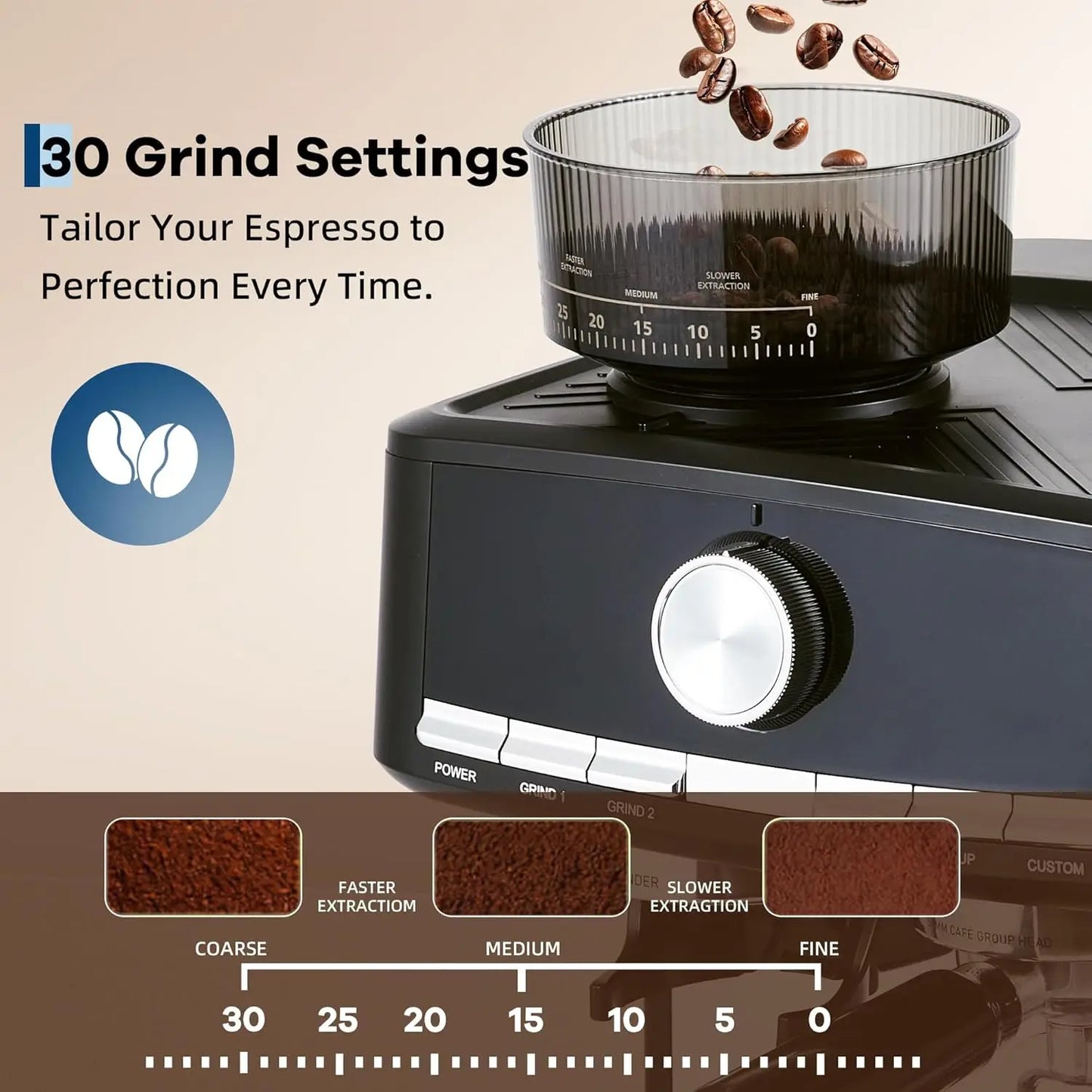 Espresso Machine With Grinder Semi Automatic Italian Pressure Extraction