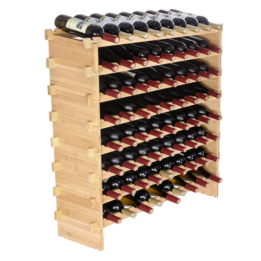 SucceBuy 8-Tier Stackable Bamboo Wine Rack Free Standing Display