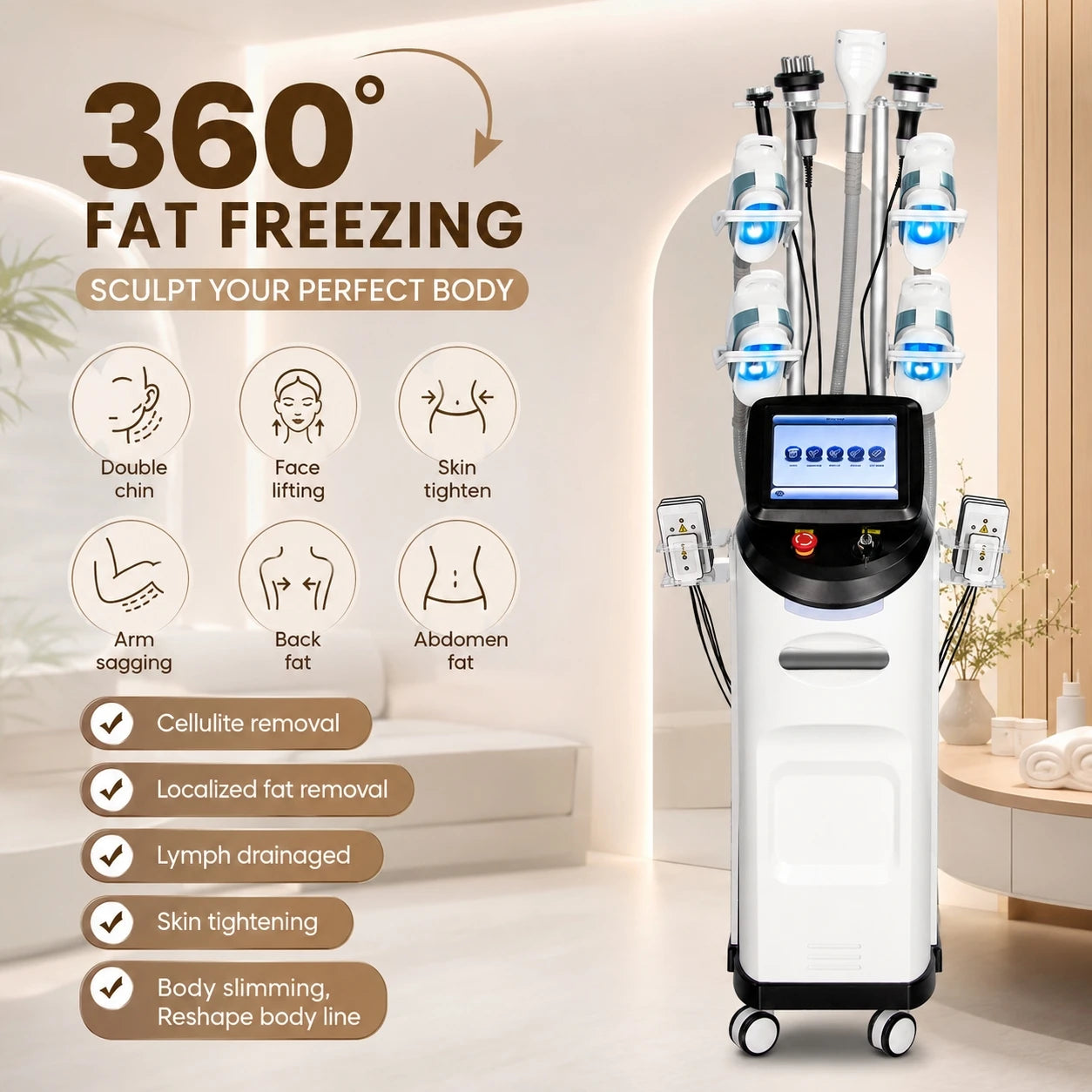 360 Cryo Fat Freezer Cavitation Vacuum RF LED Beauty Machine