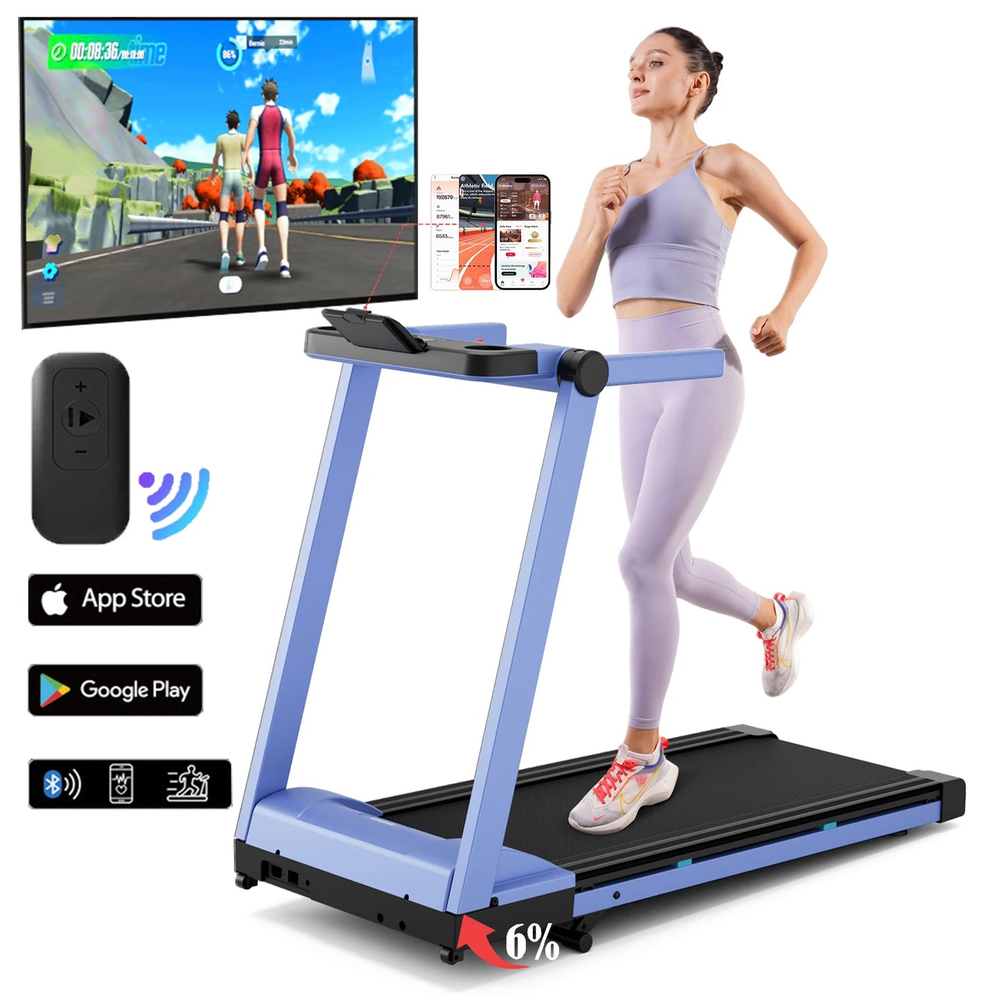 Superun 3.5HP Foldable Incline Treadmill With Handle Bar Holder