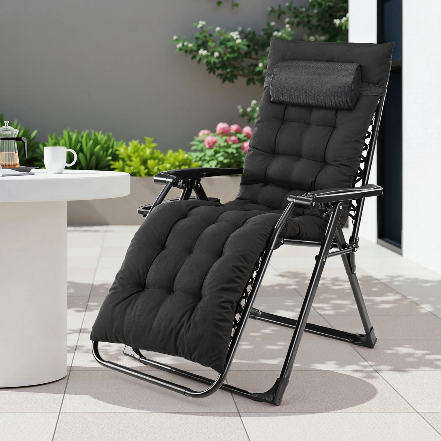 JHK Zero Gravity Recliner Outdoor Folding Lounge Chair Cup Holder