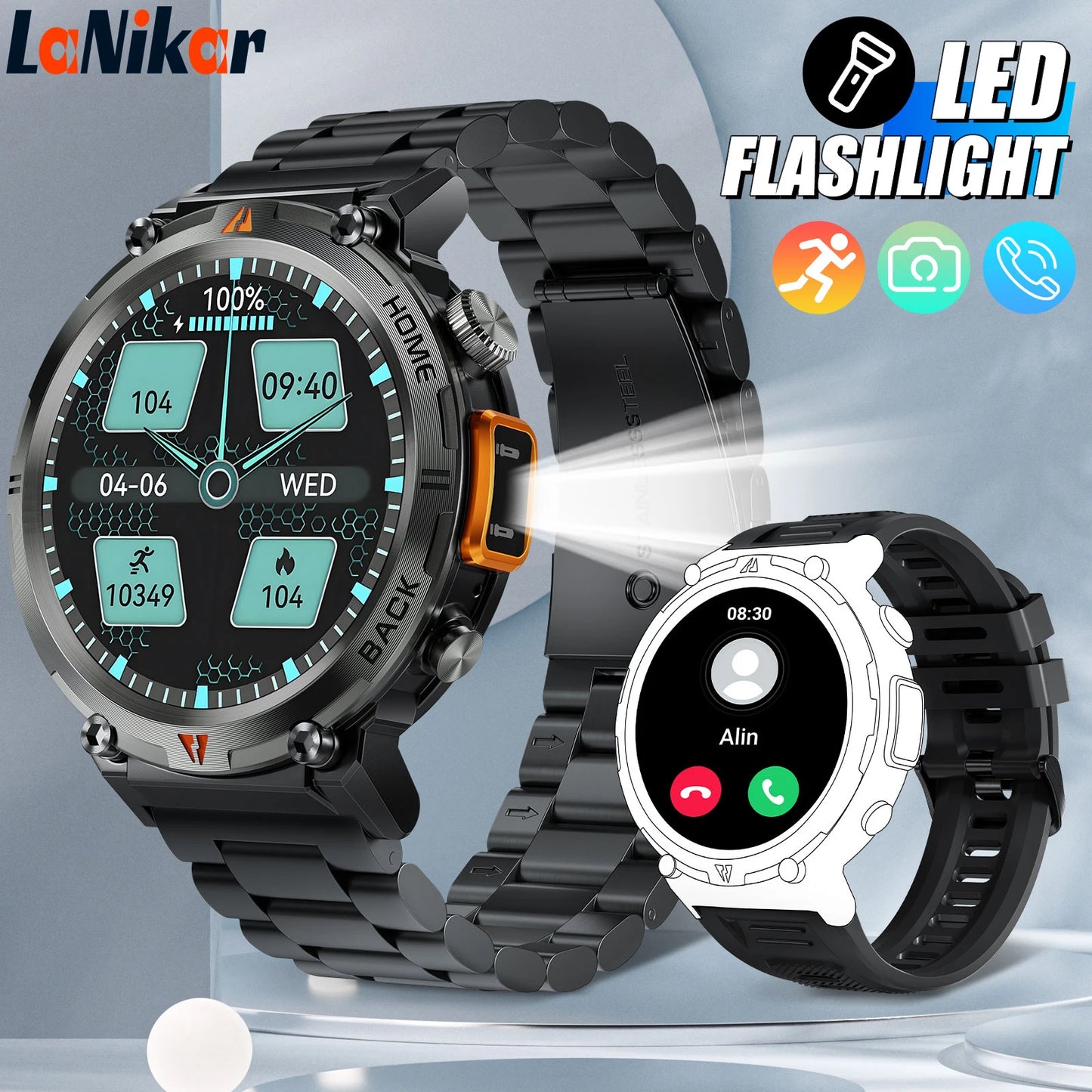 LaNikar KE3 Bluetooth Call Smartwatch For Men With Health Monitor