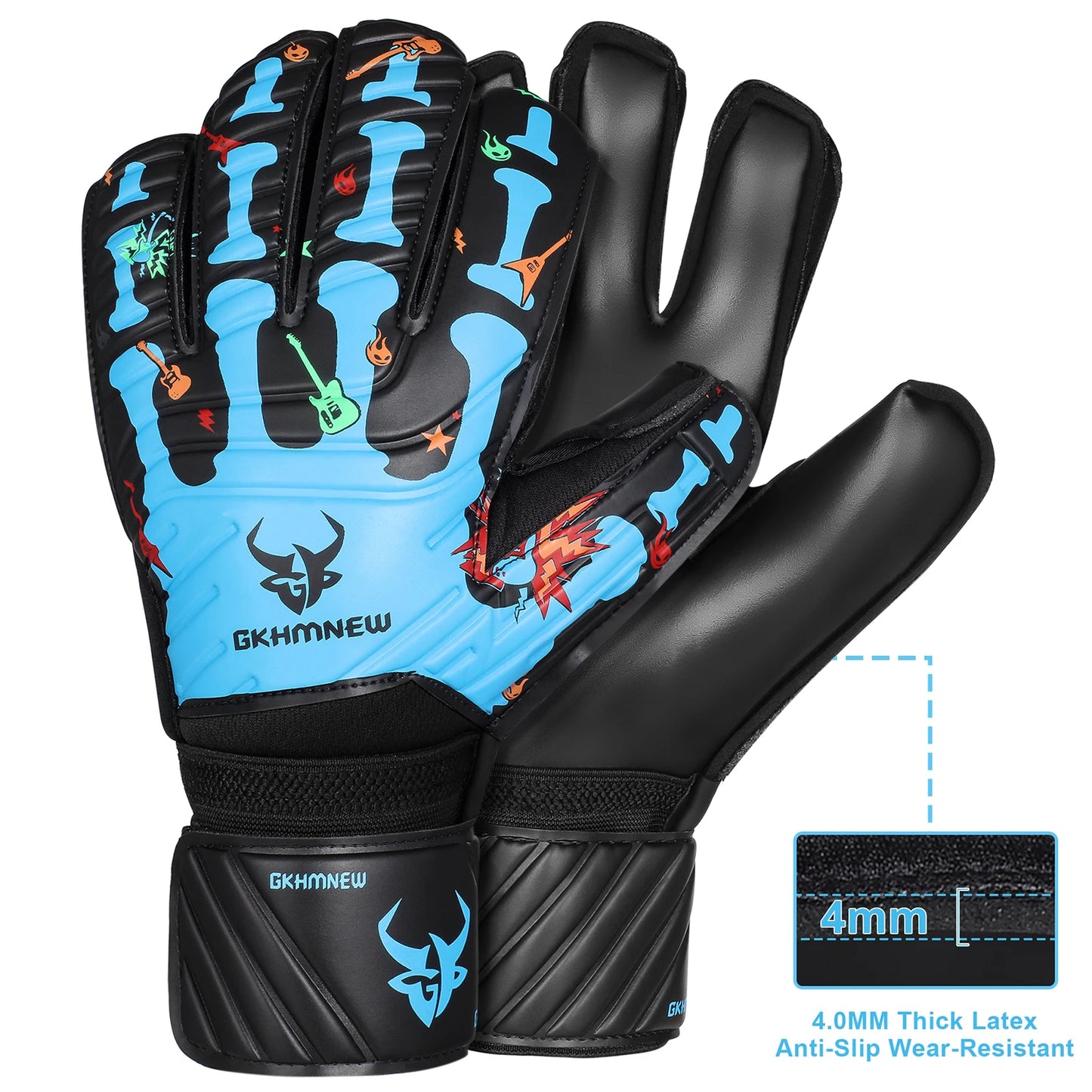 GKHMNEW Goalkeeper Gloves Fingersave 4mm Latex Breathable Soccer