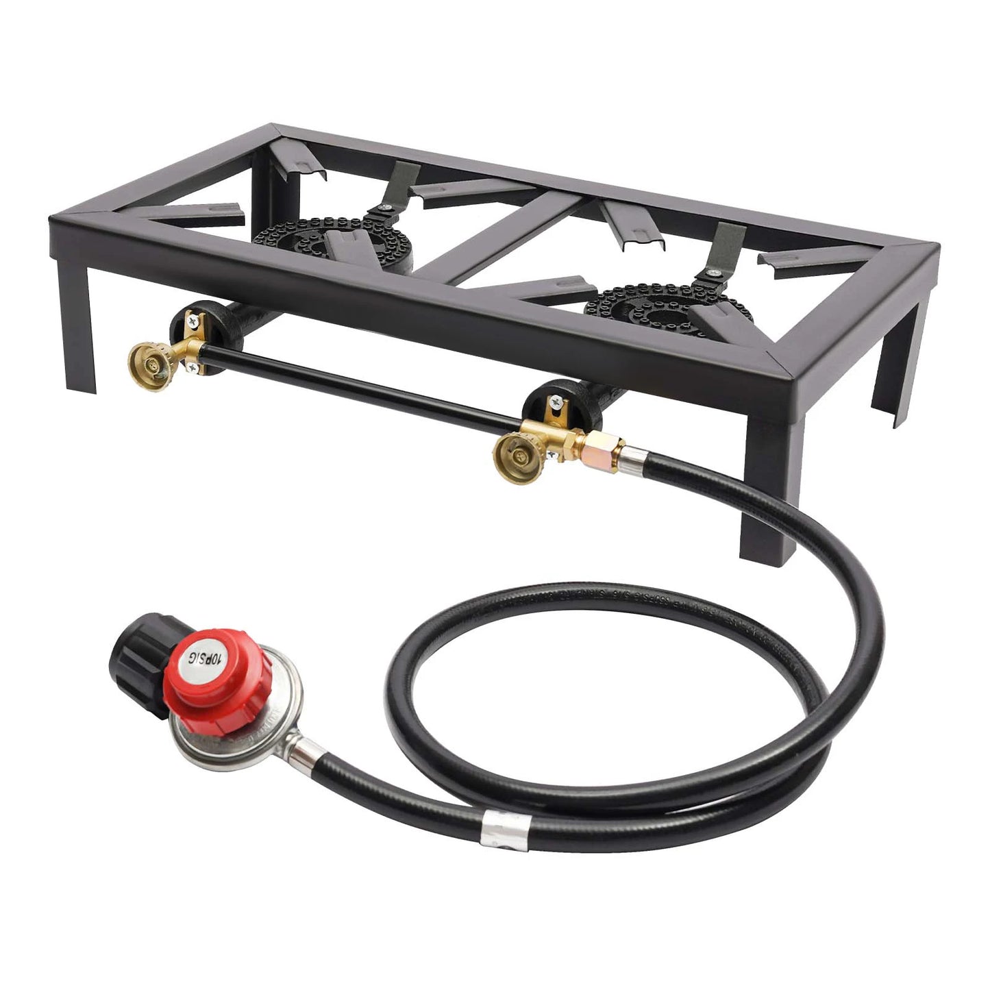 Portable Outdoor Double Burner Gas Stove With Adjustable Regulator Hose