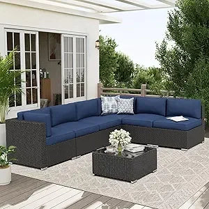 7-Piece Outdoor Patio Furniture Sofa Set With Glass Top Table
