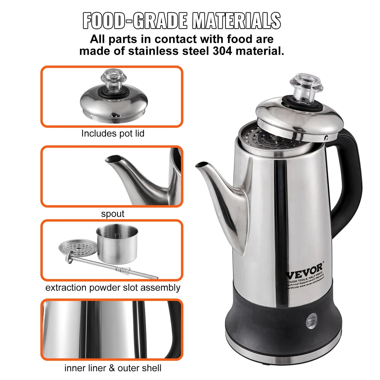 SucceBuy 12-Cup Electric Percolator Coffee Pot 304 Stainless Steel Keep Warm