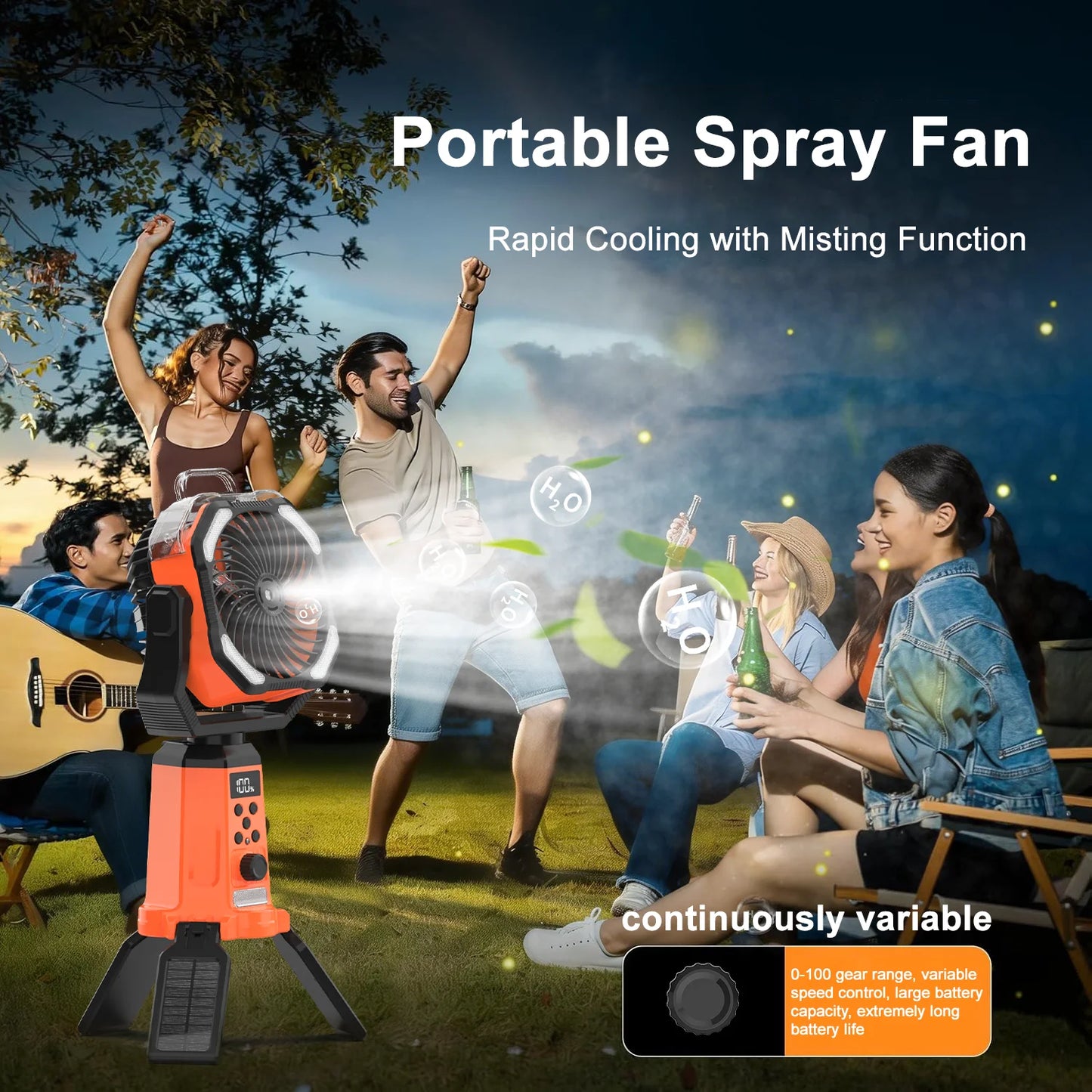 Portable Rechargeable Camping Fan With Stand Remote Control And Spray