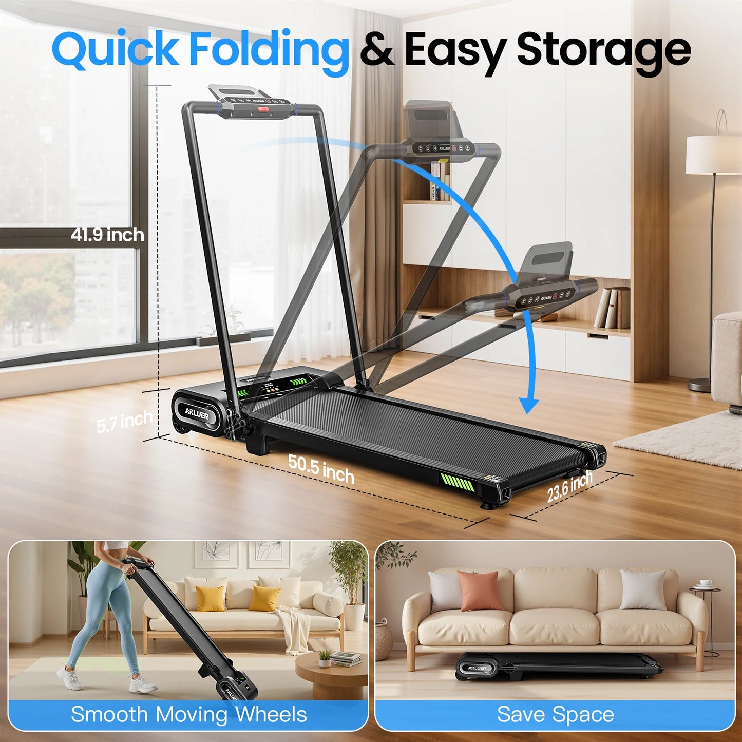AKLUER Walking Pad Treadmill With Auto Incline Under Desk