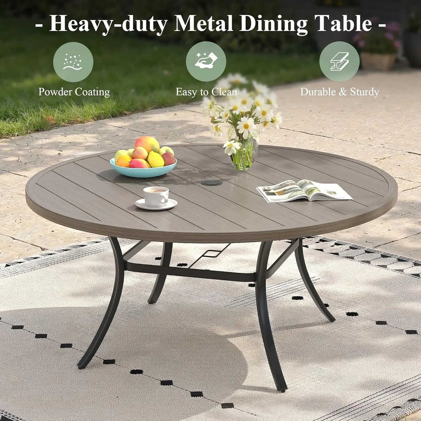 Outdoor Seven Piece Patio Dining Set With Textilene Swivel Chairs