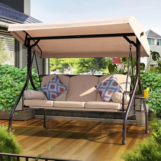 Patio Porch Swing 3-Seat Outdoor With Adjustable Canopy
