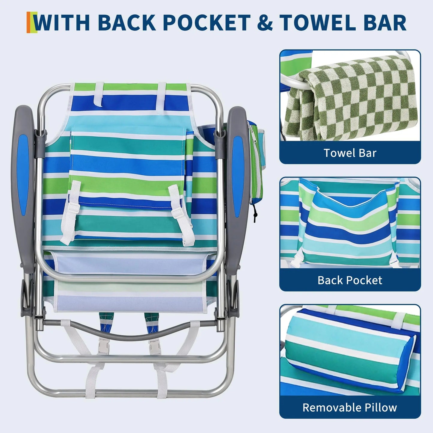 HiMISS Backpack Beach Chair 2 Pack Foldable Camping Lounger With Cooler