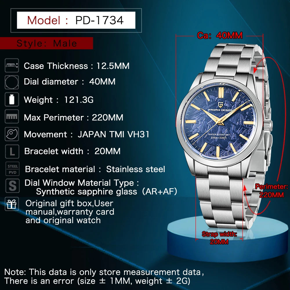 PAGANI DESIGN Quartz Watch For Men Ultra Thin Stainless Steel