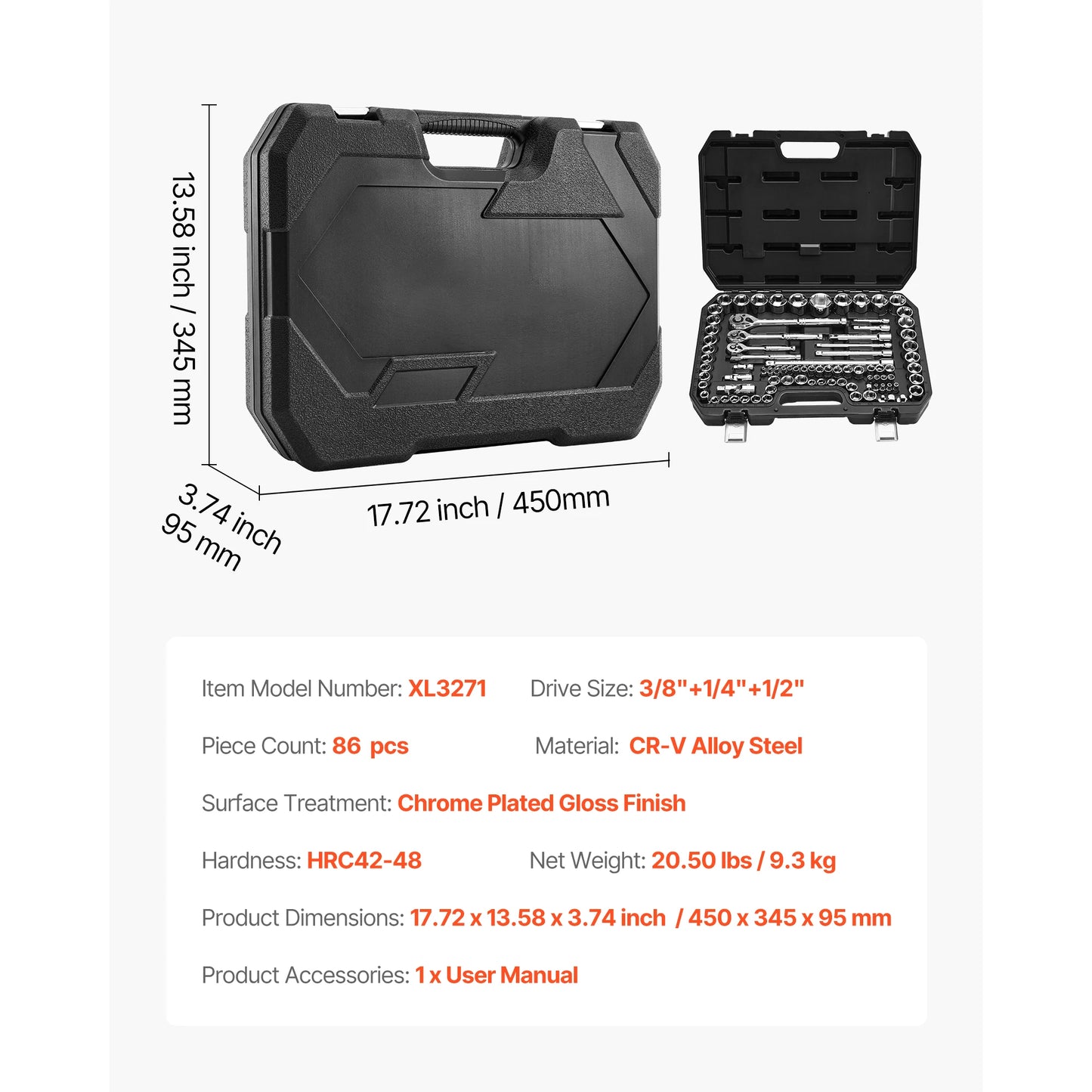 SucceBuy 86 Piece Socket Set With Ratchet Wrench For Mechanic
