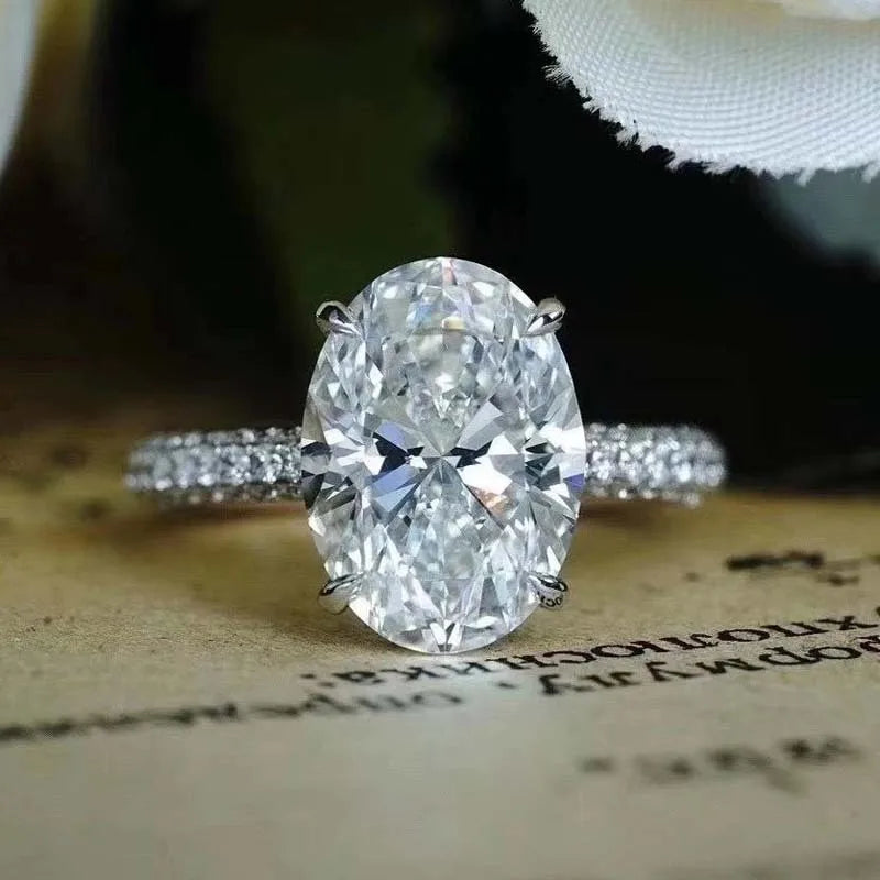 Sterling Silver Moissanite Oval Ring for Engagement