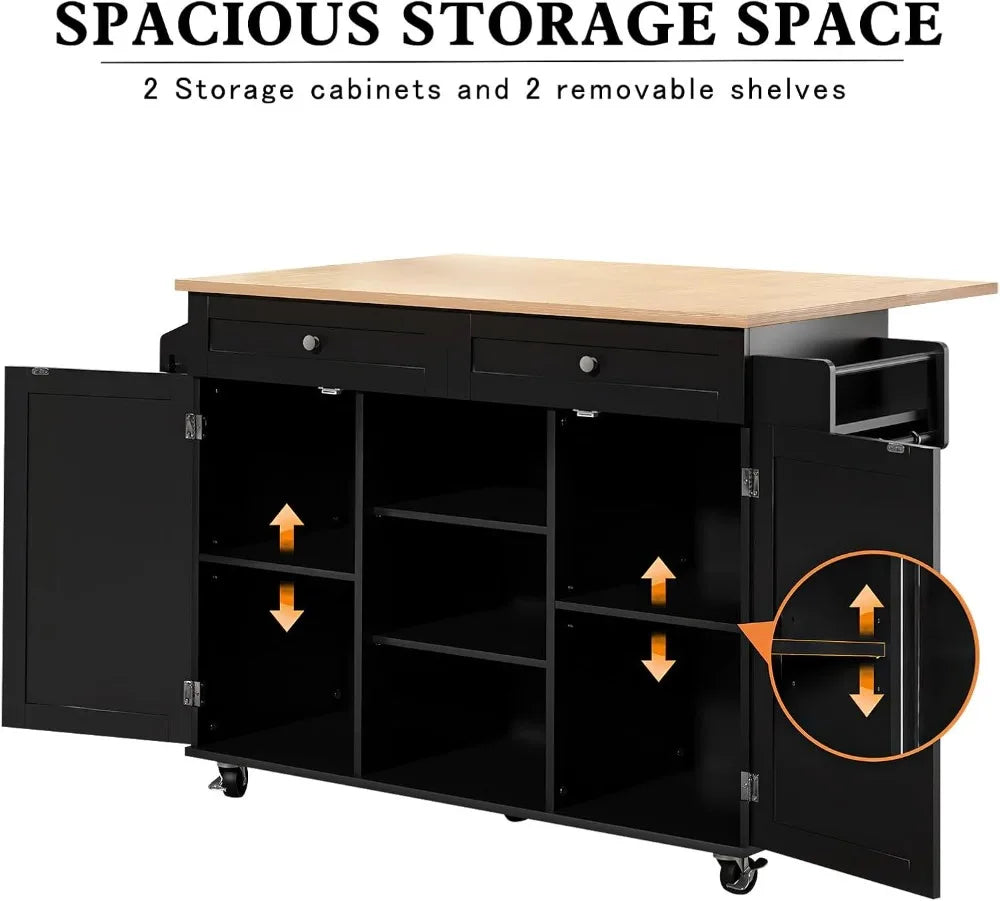 Mobile Kitchen Island On Wheels With Drop Leaf Countertop Barn Door