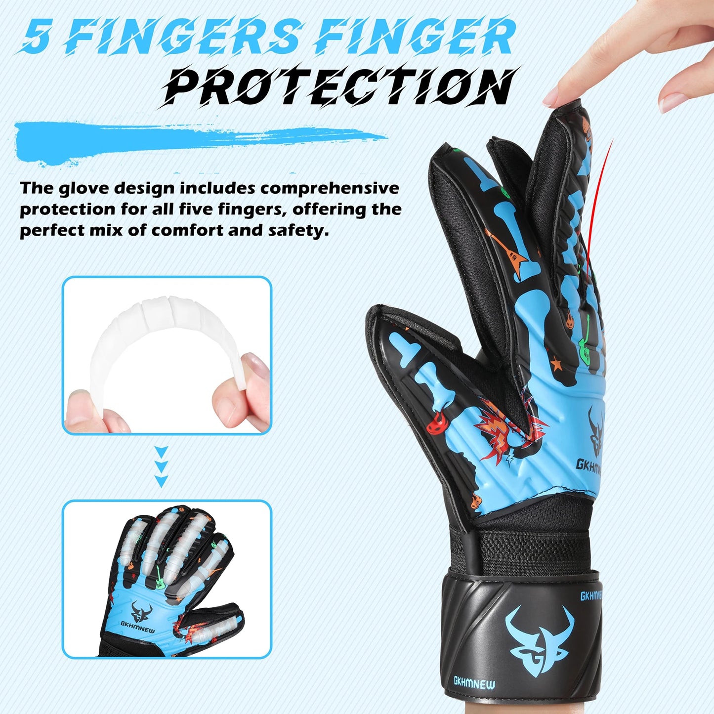 GKHMNEW Goalkeeper Gloves Fingersave 4mm Latex Breathable Soccer
