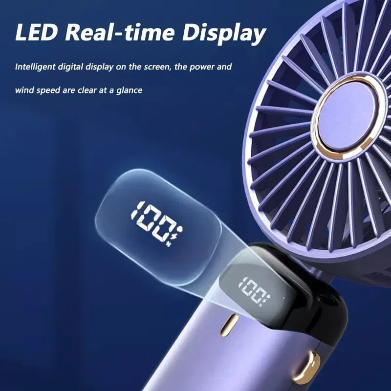 Handheld Foldable USB Rechargeable Fan With LED And 5 Speeds