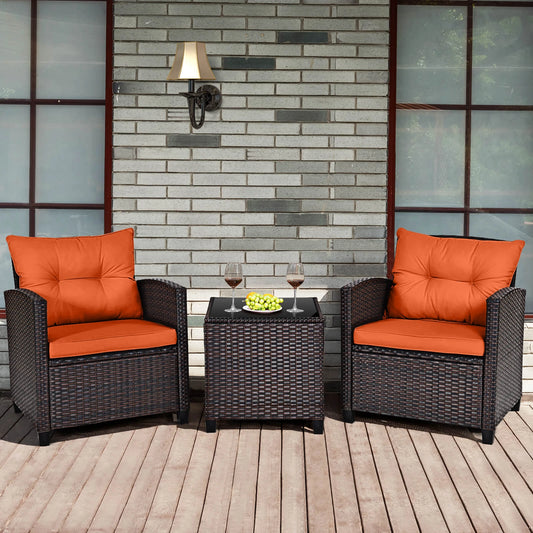 HOMASIS 3 Piece Outdoor Rattan Conversation Set Cushioned Sofa