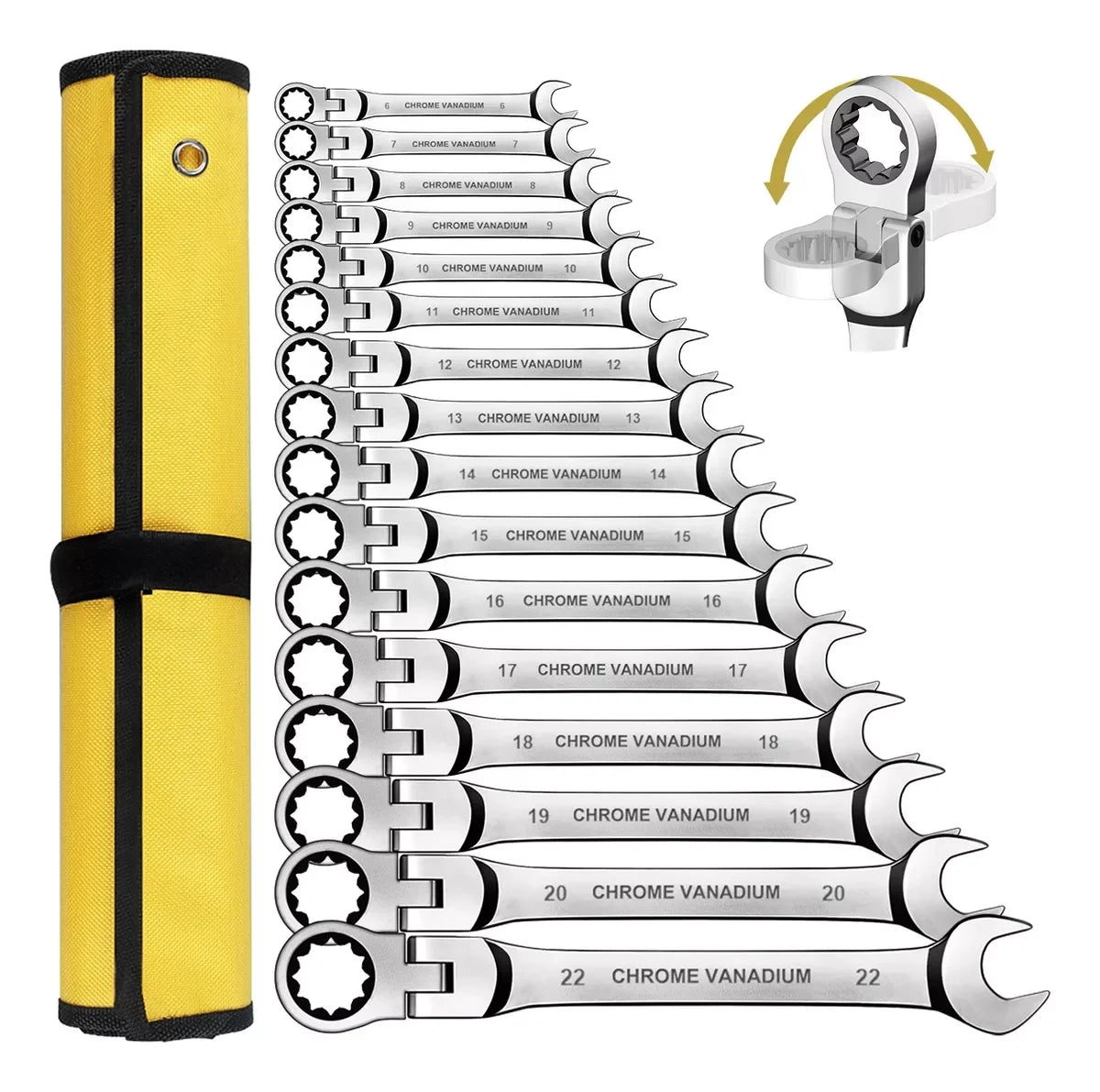 WOZOBUY Flex Head Ratchet Wrench Set With Cr V Steel