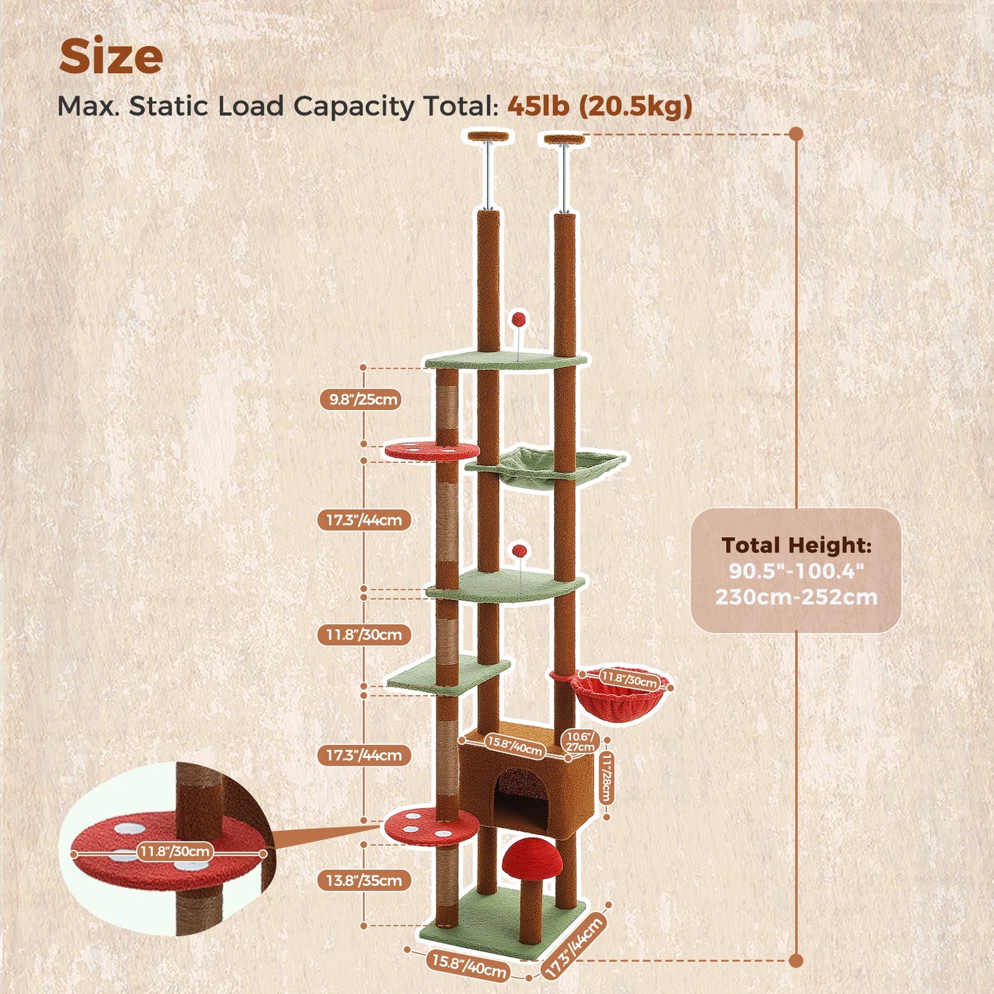PAWZ Road Floor-To-Ceiling Cat Tree With Sisal Scratching Posts