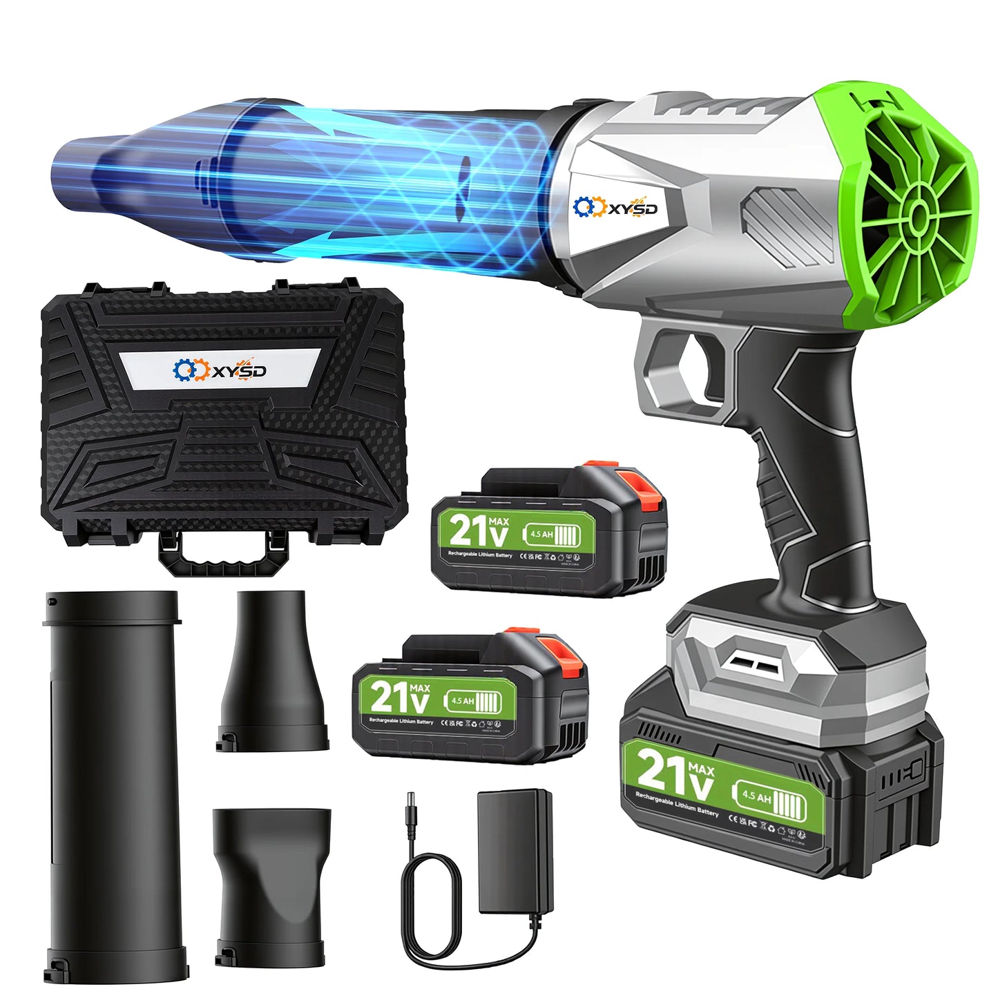 XYSD Cordless Leaf Blower With 2x4500mAh Batteries Turbo Jet Blower